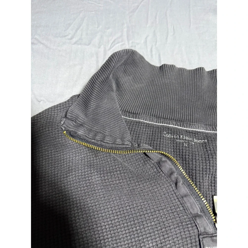 Calvin Klein Jeans Quarter Zip Pullover Mens XL Gray Good Waffle Knit Thermal
